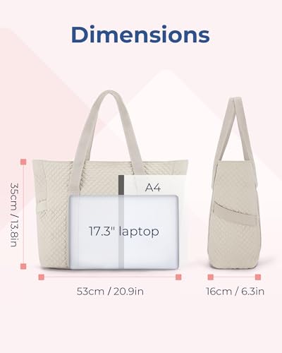 Image of BAGSMART Crush Tote Bag for Women, 20L Puffer Work Tote with Zipper, Travel Essentials Quilted Nurse Hospital Bag