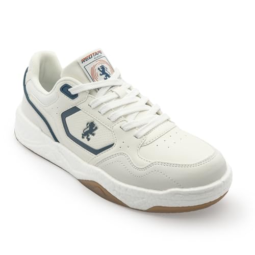 Image of Red Tape Men's Sneakers White Black Pu Mesh Round Toe Lace-Up