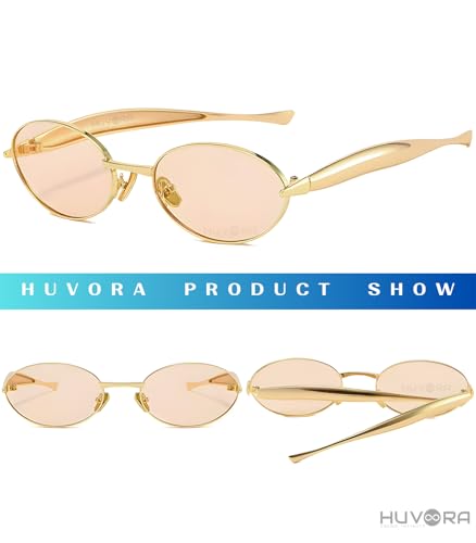 Image of Designer Oval Retro Sunglasses for Man and Woman - Oversized Trendy Stylish Vintage Elegant Round Goggles for Men Women - UV400 Protected Branded Metal Frame Shades for Party Driving