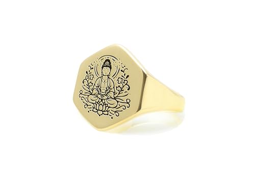 Bague chevalière Kuan Yin or 14k : sublimez votre style au quotidien