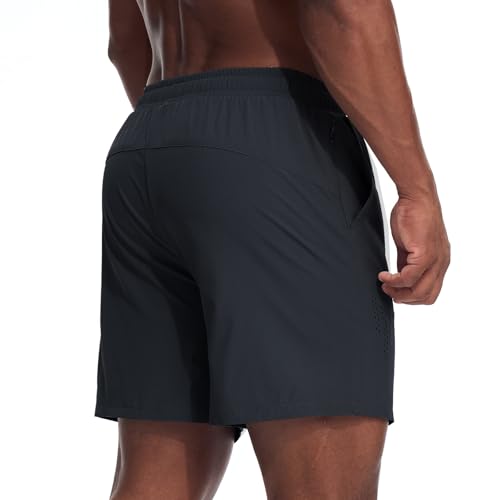 Danfiki Mens Running Shorts Gym Shorts with Pockets Lightweight with Inner Breathable Quick Drying Black - Image 2