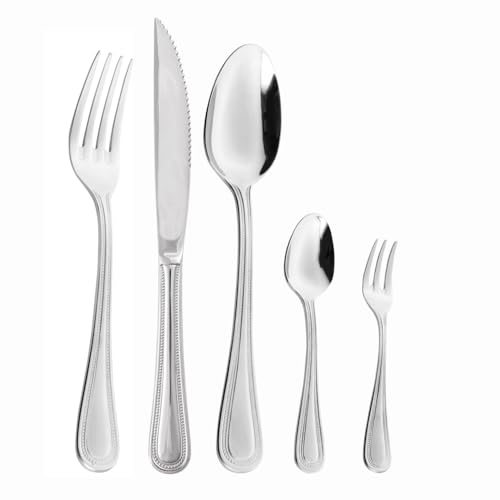 WOLFF - Faqueiro de Aço Inox Pérola 30 Peças com Faca para Churrasco - Jogos de Talheres - Mesa Posta - Utensílios de Cozinha, Enxoval, Casamento, Decoração