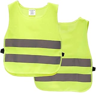 BLUE PANDA High Vis Reflective Vest for Children, Neon Yellow Safety Waistcoat, Unisex, 2-Pack