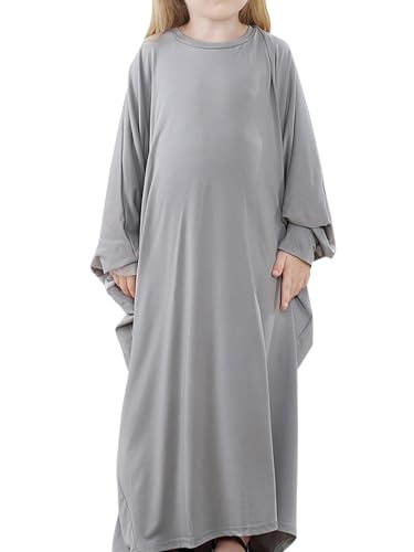 WSPLYSPJY Girls Muslim Abaya Dress One Piece Dubai Kaftans for Kids Solid Color Islamic Prayer Clothes4