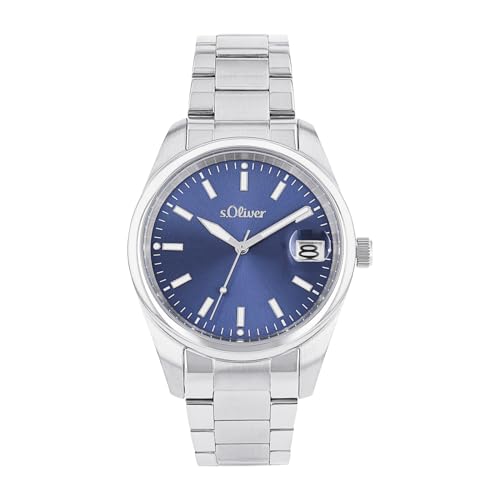 s.Oliver Armbanduhr Herren Quarzuhr Analog, mit Edelstahl Armband, Blau, 5 bar Wasserdicht, Kommt in Uhren Geschenk Box,