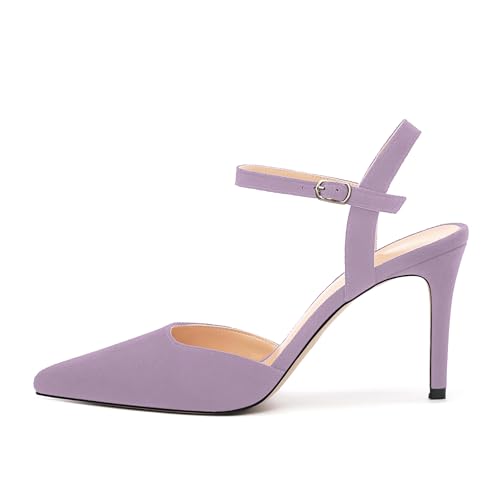 Women's Slingback Pumps, Pointed Toe Buckle Ankle Strap, Fashion Solid High Heels Wedding Working Dressy Partying Shoes for Women2
