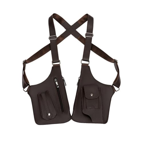 VNLCPX Sacoche Homme Bandouliere, Sac Antivol à Double Épaule, Bretelles Réglables, Sac Tactique Poitrine, Cuir PU, Plusieurs Poches avec Fermetures...