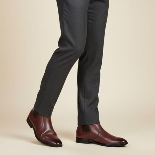 Image of HAYES LONDON Chelsea Boots For Man | Genuine Leather High-Top Slip-On Shoes | Comfortable Formal Shoes for Men | Stylish Office, Party & Casual Wear Fashion Boots