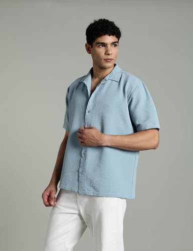 Image of FYLTR Men's Solid Casual Textured Shirt - Half Sleeves | Shirts for Men | Summer Shirt | Regular Fit