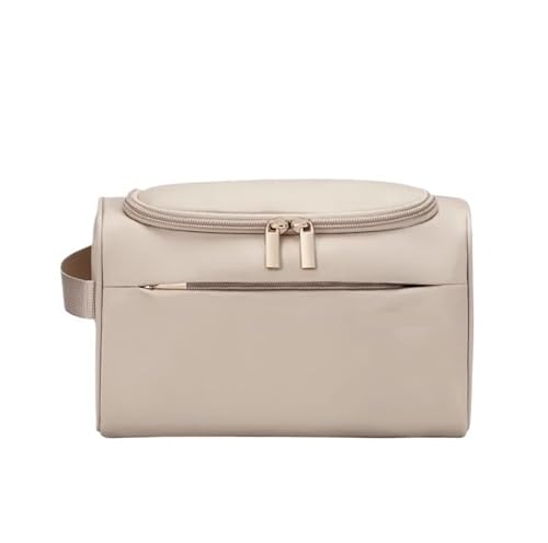Lazy person storage bag portable travel makeup bag large capacity solid color portable wash bag(Beige)