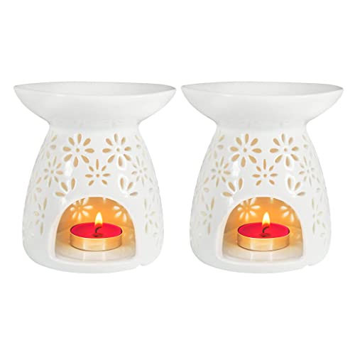 Hwagui - Ceramic Tea Light Holder & Wax Warmer Set Of 2, Aromatherapy Essential Oil Burner, Great Decoration For Living Room, Balcony, Patio, Porch And Garden #TOP15