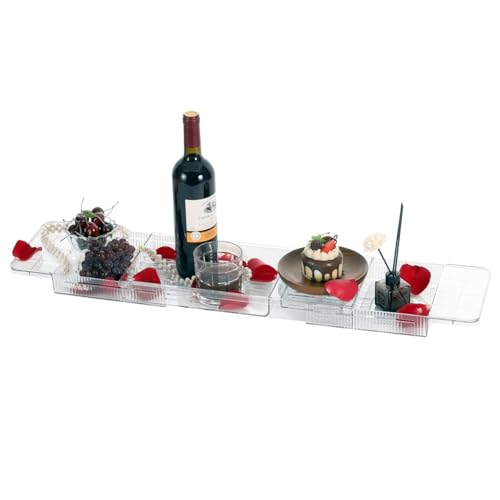 Bandeja de baño retráctil e impermeable con compartimentos para copa de vino 6