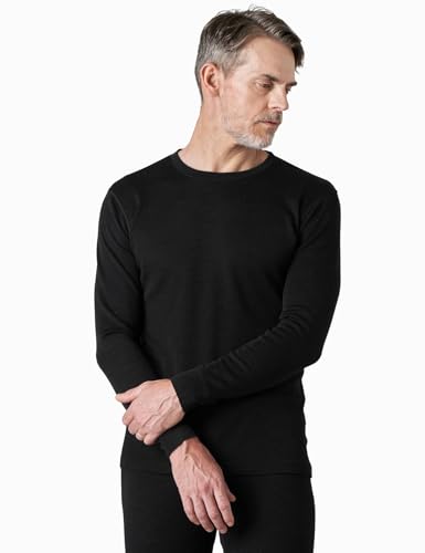 LAPASA Men 100% Merino Wool Shirt Base Layer Lightweight Thermal Top Long Sleeve Hunting Undershirt Warm Soft Long John M29 Medium Top: Black