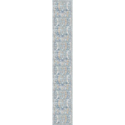 Madane Hallway Runner Rug 2x12, Extra Long Washable Runner Rugs with Rubber Backing, Non Slip Carpet Runner for Hallway, Vintage Rug Runners for Kitchen Laundry Room Entryway (Blue/Gold, 2'x12')