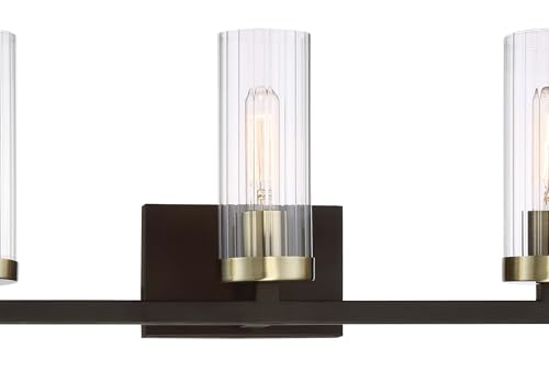 Image of Minka Lavery 3043-560 Ainsley Court Vanity Bath Light, 3-Light, 180 Total Watts, 23-in H x 9.25-in W, Aged Kinston Bronze with Brushed Brass Highlights