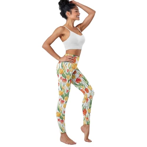 Women's High Waist Yoga Pants with Pockets Tulip Yoga Leggings Tummy Control Workout Stretch Leggings Size XS-3XL