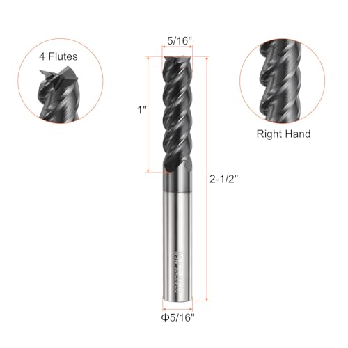 Image of HARFINGTON 5pcs Carbide Square Nose End Mill Bit 5 /16 inch Cut Dia 4 Flutes TiAlN Coated Milling Cutter for Hardened Steel Metal (5 /16 inch Shank 1 inch Cut Length 2-1 /2 inch Long 45 Degree Helix)