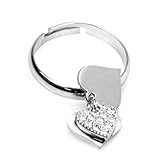 Flowers Anello Donna in Acciaio inossidabile misura regolabile 3 cuori piccoli pendenti di...