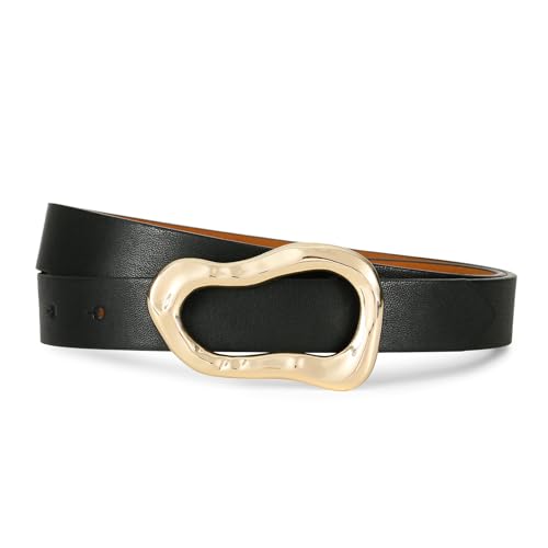 Waist Belt For Women Fashion Black Belt with Gold Buckle Women Belts for Jeans Dresses