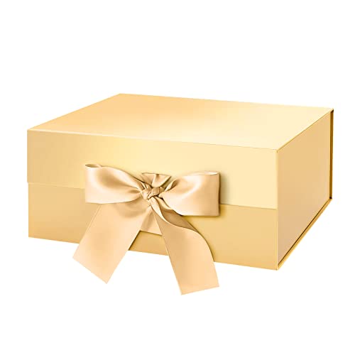 HAPPY POTATO Large Easter Gift Box withLid and Ribbon 11.5x8.1x3.8 Inches, Groomsman Proposal Box, Magnetic Blue Gift Box for Presents (Glossy Blue)
