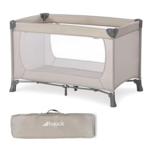 hauck Dream N Play, Beige - Baby & Kinder Reisebett mit Tragetasche ab Geburt bis 15 kg, Schnell & Kompakt Faltbar, Große Netzfenster