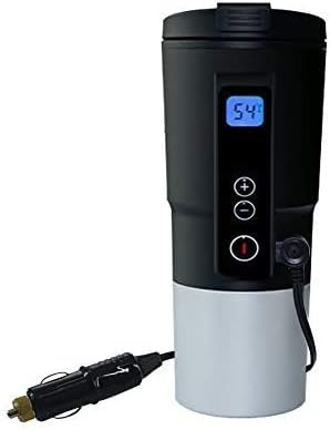 Puncia 12V Electric Heated Travel Coffee Mug for Car Smart Heated Coffee Mug Warmer with LCD Temp Display and Control (Black-A)