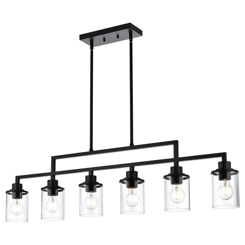 MILUCES 43.3" Kitchen Island Lighting, 6-Light Dining Room Light Fixture,Black