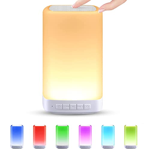Aoreun Lampe de chevet tactile avec haut-parleurs Bluetooth, Lampe Haut-parleur Bluetooth, 7 couleurs veilleuse LED à contrôle tactile, Lanterne de Camping portative, pour femmes, hommes, enfants Cover
