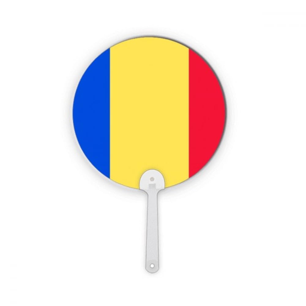 Éventail rond Roumanie drapeau tricolore en plastique pour fête thématique