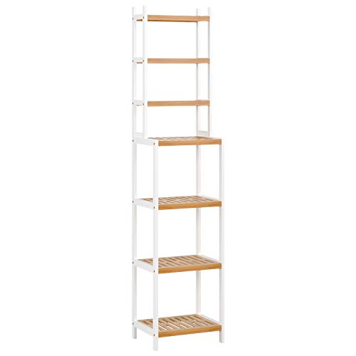 Preisvergleich Produktbild Homfa Bambus Badregal mit 7 Ablagen Bambusregal Küchenregal Standregal Bücherregal Aufbewahrungsregal Badezimmerregal Regale hoch schmal 160x36x28cm(Bambus+Weiß)