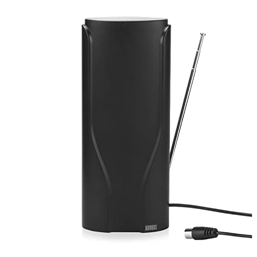 Antenne TV Intérieur Puissante TNT HD - August DTA600 - France Belgique, Portable, Télescopique, 360 Haut Gain DVB-T / T2 UHF VHF, Télévision Numérique Digital - 5m de câble Maison Universel - Noir