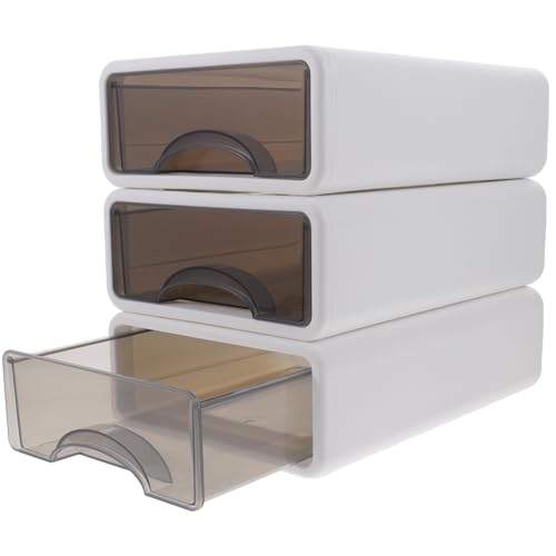 POPETPOP Cajas de Almacenamiento Tipo Cajón Apilables para Escritorio, 3 Piezas en Pp Blanco Asa y Diseño Anti Polvo, para Uso Lápiz Labial y Brillo Labial