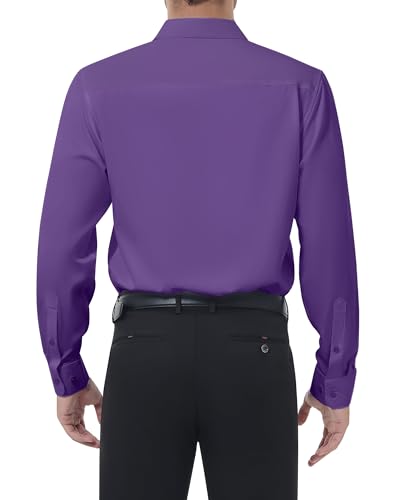 DEMEANOR Mens Dress Shirt Slim Fit Stretch Wrinkle Free Long Sleeve Button Down Shirts Formal Business Top with Pocket2