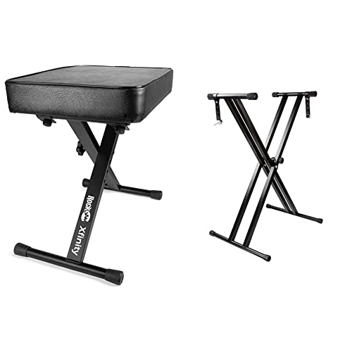 RockJam Banco de Teclado Premium Acolchado Ajustable o Taburete de Piano Digital & Soporte de Teclado Ajustable con Doble Refuerzo y con Correas de Bloqueo