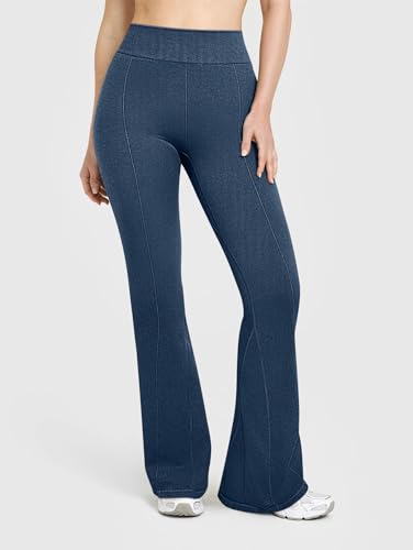 OQQ Flared Pants for Women Trendy Acid Wash High Waist Casual Soft Cropped Stretchy Baggy with Patch Pockets2