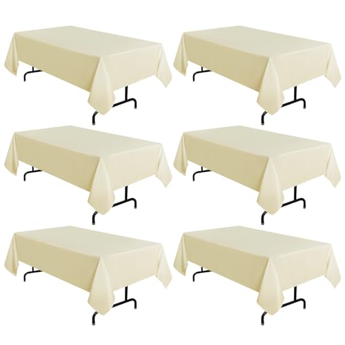 Image of sancua 6 Pack Beige Tablecloth 60 x 102 Inch, Rectangle Table Cloth for 6 Feet Tables - Stain and Wrinkle Resistant Washable Polyester Table Cover for Dining Tables, Buffet Parties and Camping