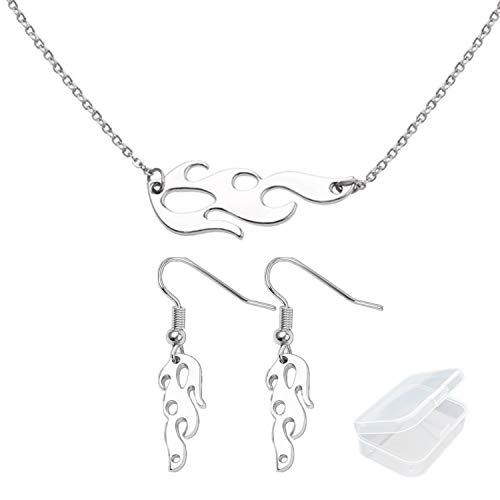 Preisvergleich Produktbild PPX Flamme Halskette und Ohrringe mit Box Edelstahl Punk Rock Hip Hop Kette Halskette für Frauen Männer