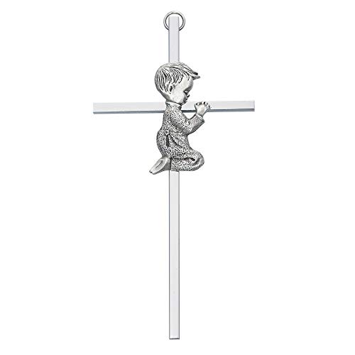 Silver Tone Cross with Praying Boy, 6 Inch