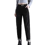 Maiyifu-GJ Women's Elastic Waist Cropped Jeans Casual Pull-on Baggy Denim Joggers Pants High Waist Boyfriend Slim Fit Jean (Black,34)
