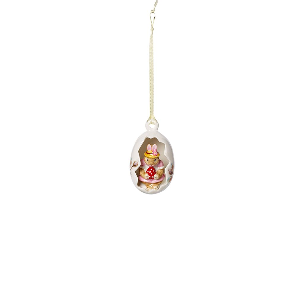 Villeroy & Boch Bunny Tales Ei Anna, Blüten rosa, Ornament für den Osterstrauß, Hartporzellan, 4,5 x 4,5 x 7 cm, 4,5 x 4,5 x 7, Hase Anna