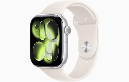 Image of Apple Watch Series 11 [GPS + Cellular, 46mm] Silver Aluminum Case with Starlight Sport Band, S /M (Renewed)