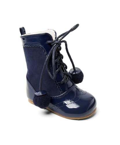 Kids Sienna Patent Unisex Brogue Ankle Boots with Lace-Up & Pom-Pom in 6 Multi Colours