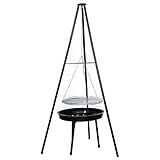 Superficie de la parrilla grande, altura ajustable y estructura de trípode estable: La parrilla (52 cm) es suficiente para aprox. 8 a 9 personas, y puede asar una gran cantidad de alimentos al mismo tiempo. El ajuste de altura con la cadena a través de la polea funciona de manera muy efectiva. Al asar, la cadena no se calienta mucho, lo que es seguro.