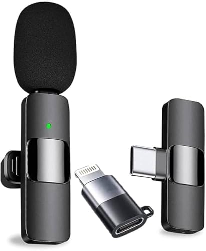 ميكروفون لاسلكي من كيه8 موديل K8 باللون الأسود مع اتصال USB تايب-C، محمول بتصميم مشبك وتوصيل وتشغيل واتصال 2.4GHz، متوافق مع أجهزة نوع C