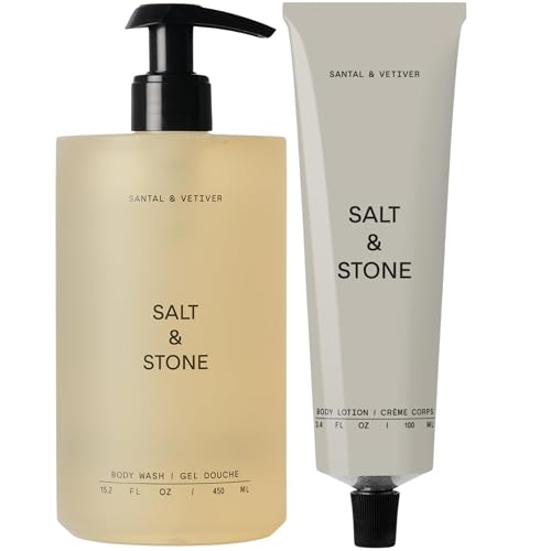 Salt & Stone Hydrating Gel Body Wash + Body Lotion | Santal & Vet...