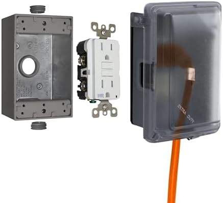 Sigma Engineered Solutions 16801 Non-Metallic Weatherproof Outdoor Electrical Outlet Kit w/Extra Duty Cover, Box and 15 Amp GFCI Receptacle, in-USE, Clear/Gray, 1 Gang, Lockable with Patented Hinge