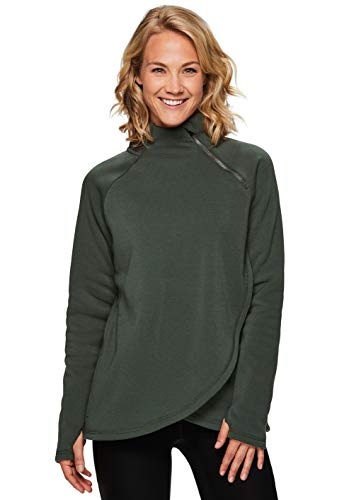 RBX Active Women's Zip Mock Neck Long Sleeve Fleece Pullover Sweatshirt F19 Olive Green M