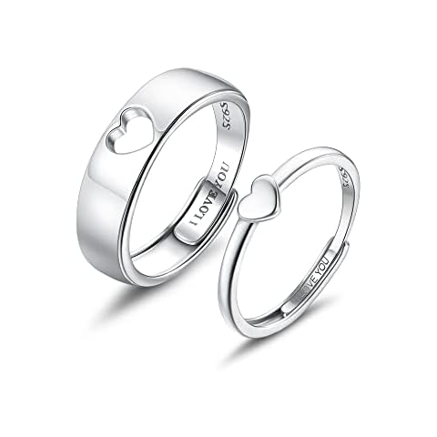 MILACOLATO Matching Rings for Couples 925 Sterling Silver Adjustable Matching Heart Promise Ring I Love You Engagement Wedding Ring for Him and Her Valentines Day Gifts Cover