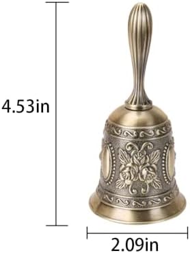 European Antique Style Embossed Flower Hand Bell, Bronze Tone Metal Handheld Call Bell, Decorative Service Bell for Cafe Table Home Desktop Ornament image 4