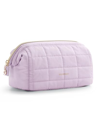 BAGSMART Makeup Bag Travel Cosmetic Bag, Puffy Padded Make Up Bags for Women Makeup Organizer Case, Wide-open Pouch Purse Travel Essentials Toiletries Accessories Brushes, Mossy Green